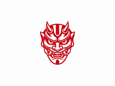 Red Oni Mask Logo asian branding demon design face folklore icon identity illustration japanese logo mark mask oni red sports symbol tattoo vector warrior