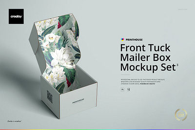 Front Tuck Mailer Box Mockup Set 3 box boxes creatsy customizable design mailing mock up mockups packaging printed shipping smart object templates