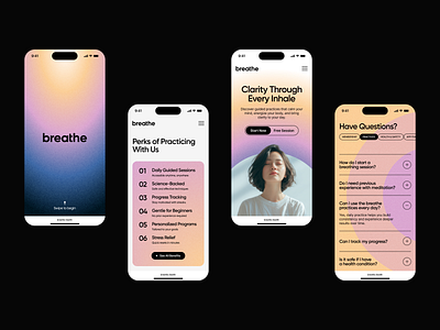 Breathe - Mobile App Design app design app design inspiration application breathe app health app meditation meditation app mental care mental health mindfulness mindfulness app mobile app mobile app design mobile application mobile design wellness wellness app yoga yoga app