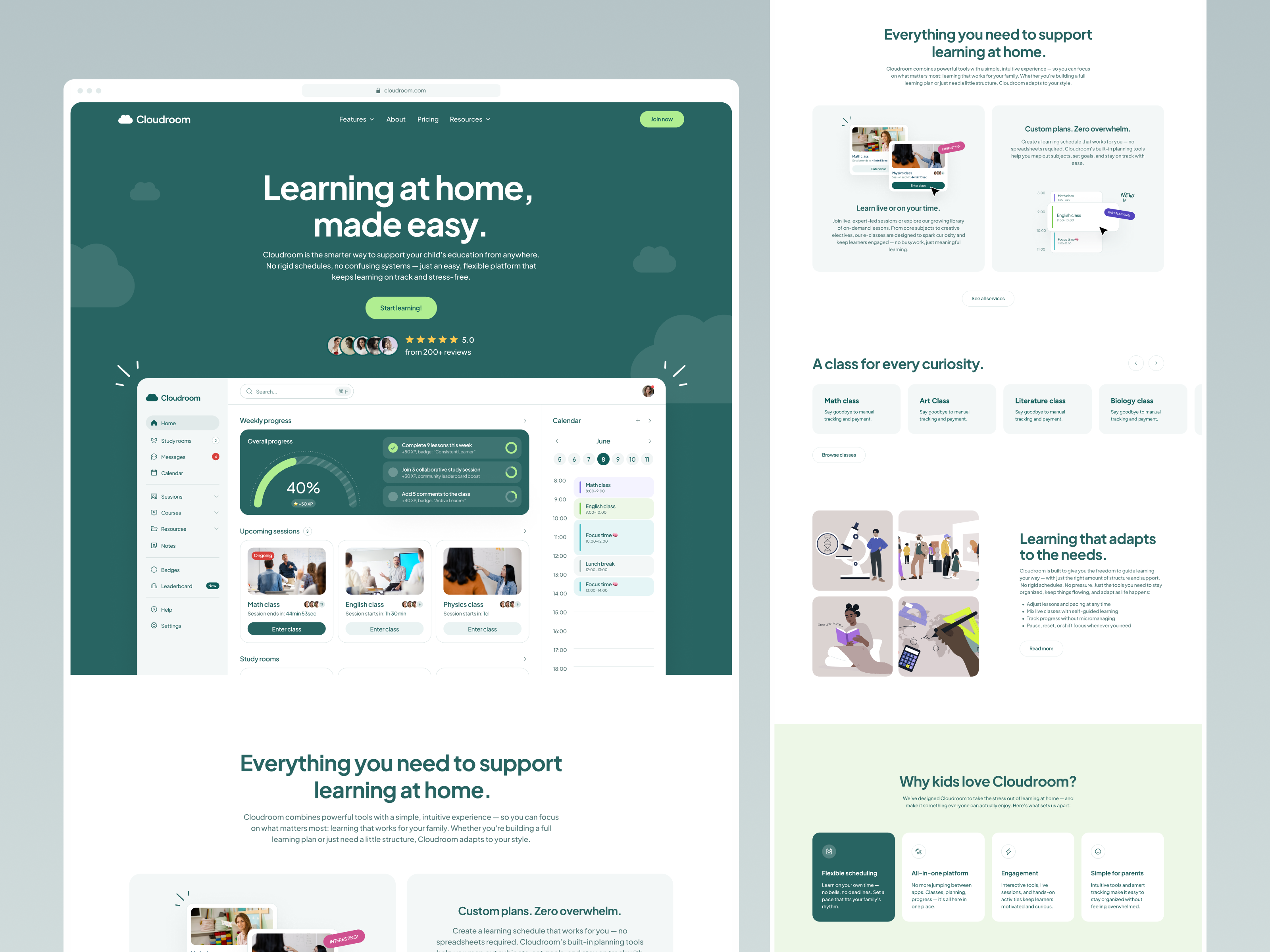 Cloudroom: Landing page design app cloud dashboard education flatdesign homeschool illustration landing landingpage playful school study ui ux webdesign