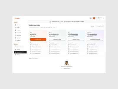 Subscription Plan design e commerce ui ux