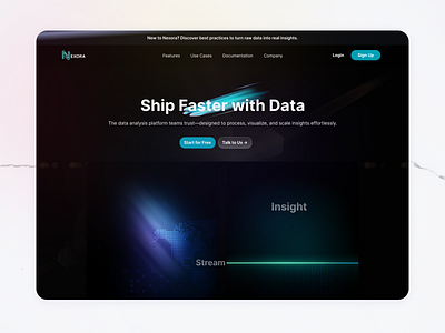 Nexora — Futuristic Data Analysis Branding & Logo Design clean design dark mode data analysis data analytics design exploration glass effect glassmorphism hero section illustration landing page logo logo design neon effect saas saas design web design web3