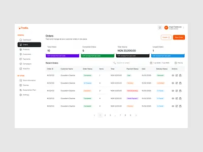 Orders Page design e commerce orders ui ux web