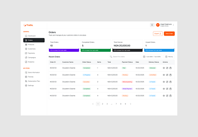 Orders Page design e commerce orders ui ux web