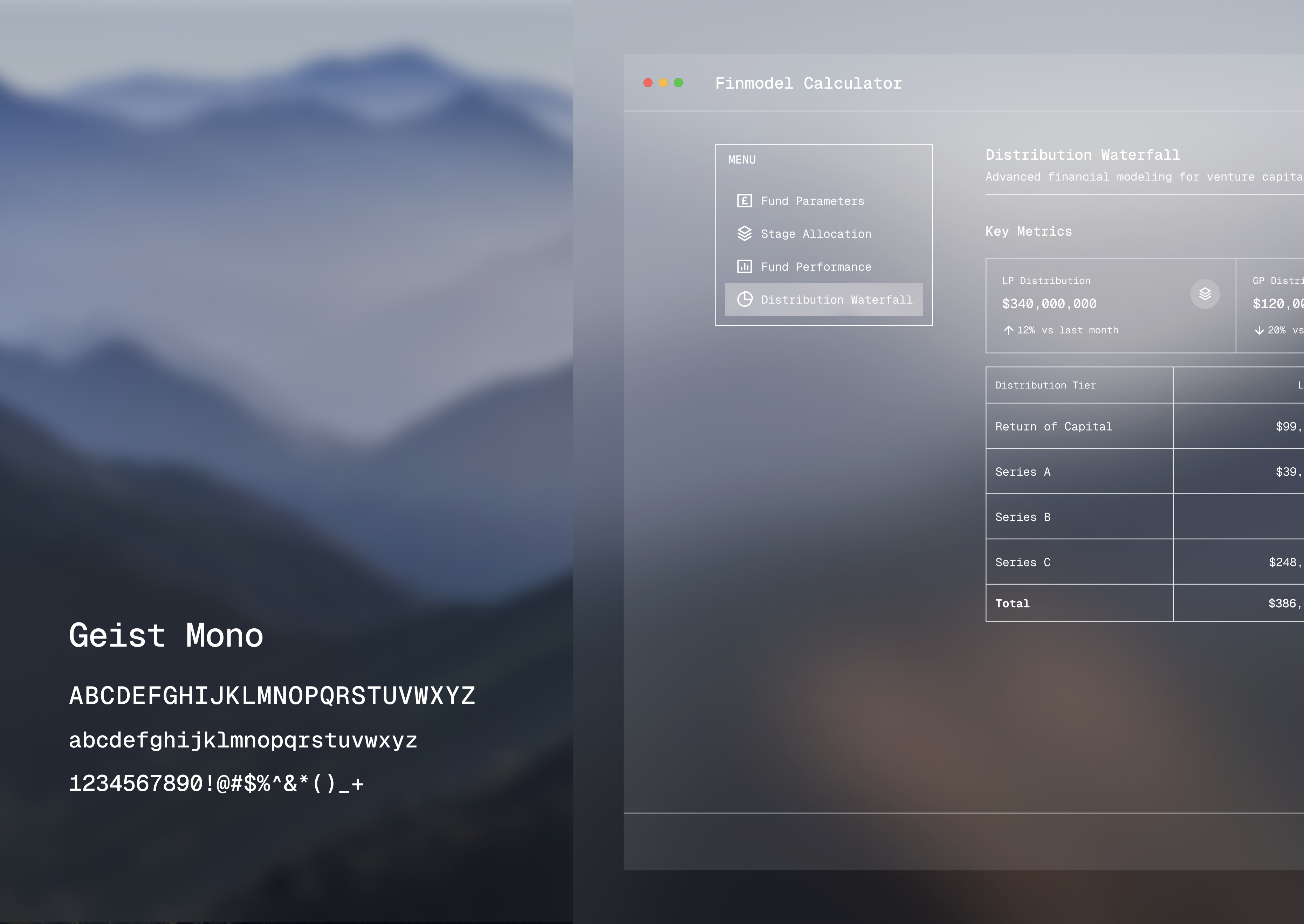 Financial Model Calculator calculator dashboard design figma finance finance models fintech funds gp commiitment ui venture capital funds
