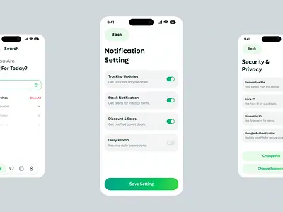 Grocery Mobile App - Search / Settings Screen app concept app interface biometric login clean ui daily ui grocery app interaction design ios app minimal design mobile app mobile ux motion design notification settings search screen security ui settings page shopping app smart search ui design ux design