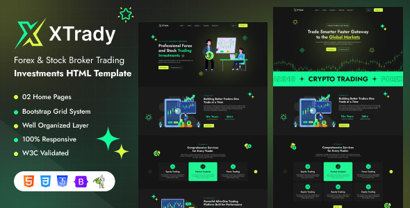 Xtrady- Forex & Stock Broker Trading Investments HTML Template branding figma website forex home page landing page trading trading website ui website