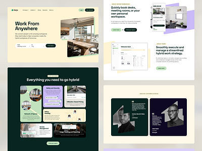 Kerjo - Workspaces Finder branding clean design finder green hybrid landing page minimal product visual purple startup testimonial ui ux visual identity website work from anywhere working workspace yellow