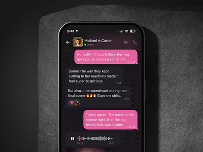 iOS Messenger App back blur call chat color customization dark mode ios design messenger app navigation pink stories voice message