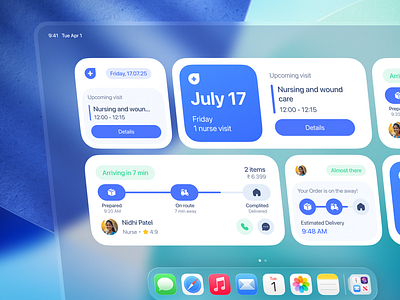 📱 iOS Widget Design – Healthcare & Delivery Tracking app blue delivery design figma flat health healthcare interface ios medical medtech mobile nurseapp productdesign tracking ui uistyle ux widget