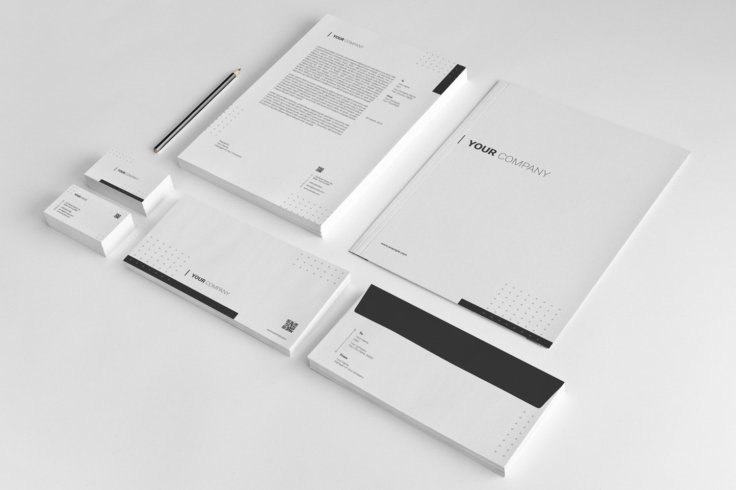Clean Corporate Stationery Template brand stationery buisness card clean corporate stationery design folder identity letterhead minimal