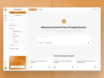 Omni Agent - Smart AI Copilot Assistant Dashboard UI UX Design admin ui ai ai assistant app app design application copilot dashboard design interface design llm minimalist modern product design productivity saas startup ui web design website