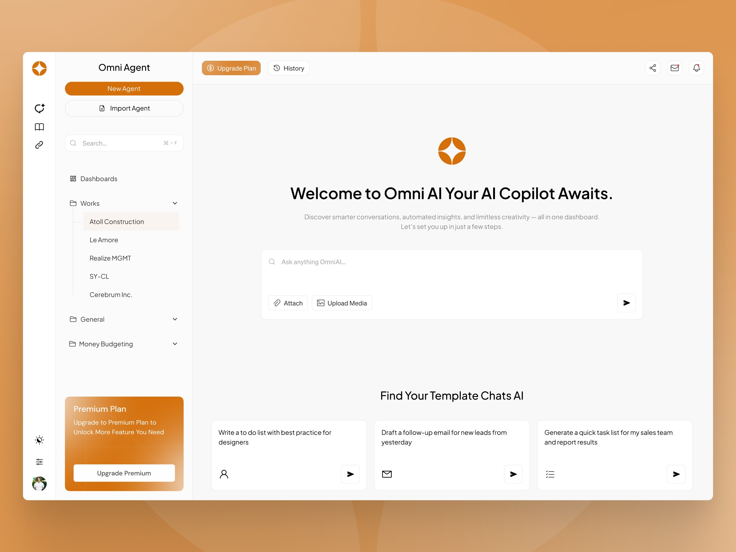 Example of Omni Agent - Smart AI Copilot Assistant Dashboard UI UX Design