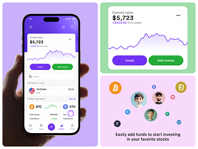 Finvest - Crypto Wallet App Design | Investment Tracking animation app design branding card crypto wallet app cryptocurrency dashboard design ecommerce icons illustration landing page logo logo design mobile mobile app product design typography ui design web design