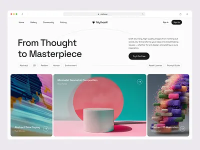 Mythos AI – AI Image Generation Hero Section ai ai tool clean design hero section image generation interface landing page minimalist saas ui ui design ux web design web ui