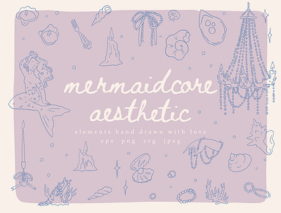 Mermaidcore Aesthetic coquette creative market design elements illustration mermaid ocean pattern sea summer vector
