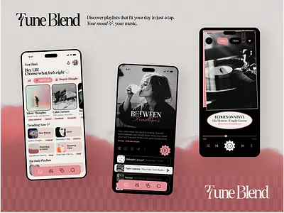 Brand Identity for Tune Blend: Your Playlist Companion app appdesign branddesign branding clean colorpalette concept design graphic design logo logodesign mobileapp modern musicapp pink playlist rose stylish ui visualidentity