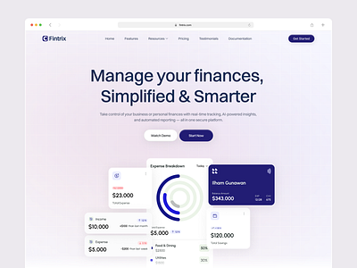 Fintrix - Finance Hero Section clean design finance fintech hero section landing page minimalist ui ui design ux web design