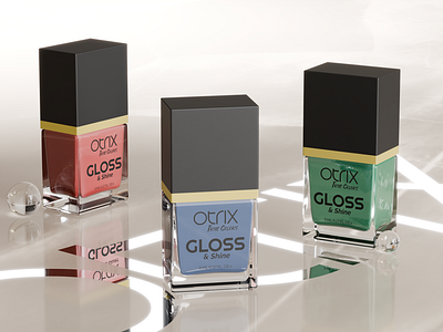 Nail paint bottles 3d render excellence 3d aboxagency blue glossshine green nail paint nailpaintbottle otrix productpresentation red shades true colors