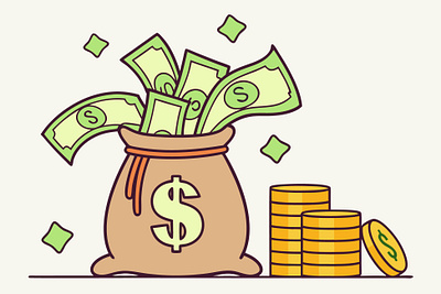 Money Bag with Cash & Coins — Finance Illustration graphic design