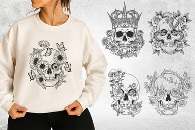 "Royal Skull Rose Snake Art Design art design clothing design fashion floral halloween illustration royal skull tee tshirt typography vector