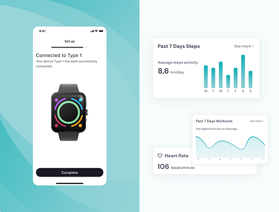 Smartwatch Health App UI – Setup & Activity Dashboard app branding design illustration mobile app product design ui uidesign ux uxdesign