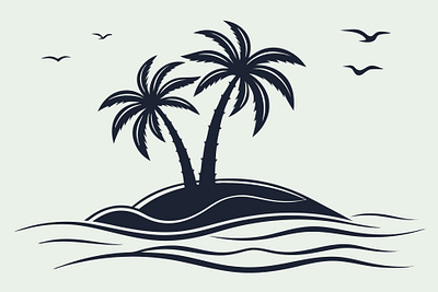 Tropical Island with Palm Trees — Vector Silhouette travel
