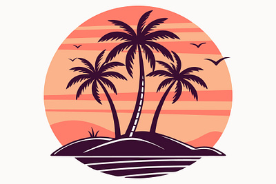Tropical Sunset Island with Palm Trees vacation