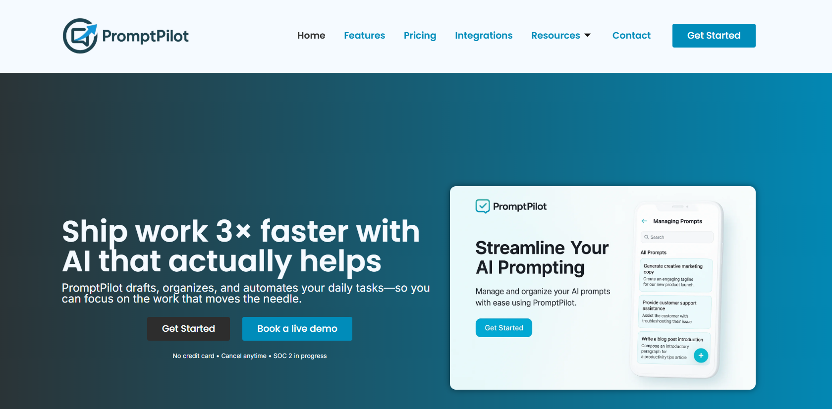 PromptPilot – Modern SaaS Landing Page Hero
