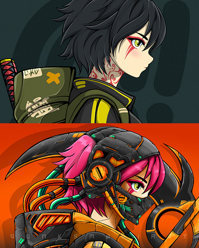 2 side Story anime art character comic cyberpunk design dystopian illustration manga nft vector
