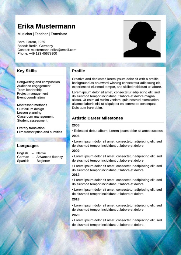 creative CV /Resume design artist branding copywriting creative cv design graphic design layout marketing musician professional resume