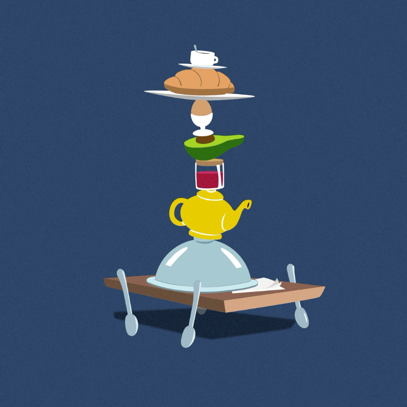 Tray 2danimation aftereffects animation balance croissant kettle motion graphics spoon tea tray