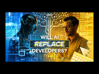 WILL AI REPLACE DEVELOPERS? / GEM LINKEDIN POST 3d branding design graphic design hiphop typography