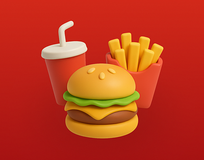 3D Burger Meal Set Icon snack