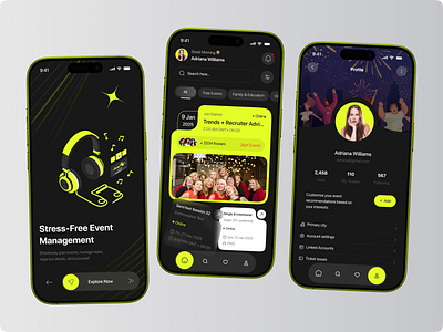Event Management Mobile App android booking booking app concert design event app event management event planning feasible figma design ios meetup mobile app modern party party app social ticket ui ux design