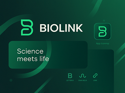 Biolink Logo & Branding Concept appicon biotech greenlogo healthtech innovation logodesign minimallogo modernlogo sciencelogo symboldesign