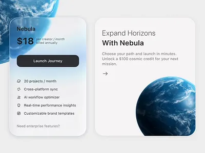 Nebula Pricing Card — Glassmorphism UI futuristic