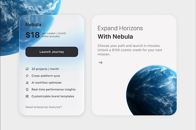 Nebula Pricing Card — Glassmorphism UI futuristic
