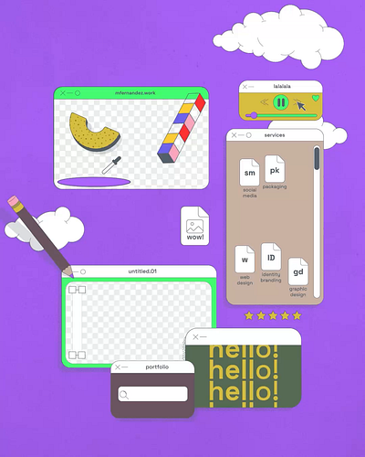 Interface 2d animation app clouds colours files geometric graphic design minimal motion graphics pencil services shapes