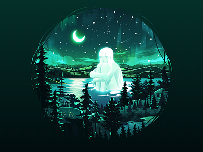 Moon Spirit 🌙✨ aurora dreamscape ethereal fantasyart forest forestmagic green illustration landscape madewithsketch moon moonlight mystic mythical nature night prok art prokopenko solitude visualstorytelling