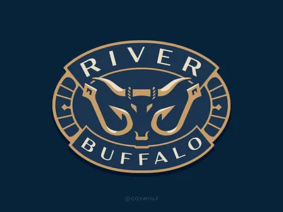 Crest Design: River Buffalo badge badge design boat branding brandmark crest fishing hook identity design illustration logo logo design logo designer logos patch print river typography water buffalo