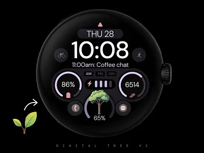 Modern Digital Watch Face black design google graphic design illustration pixel watch purple samsung smartwatch technology tree ui watch watch face watchface wear os