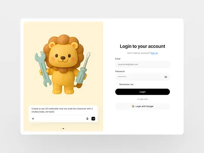 AI Image Generator – Login Page Concept 3d 3d character clean design login minimal design playful ui sign in ui ui design uiux website