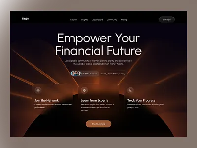 Finbit – Bold & Cinematic Finance Education UI app app design branding cinematic design fintech fintech design futuristic interface logo ui ui design uiux ux ux design web web app web design