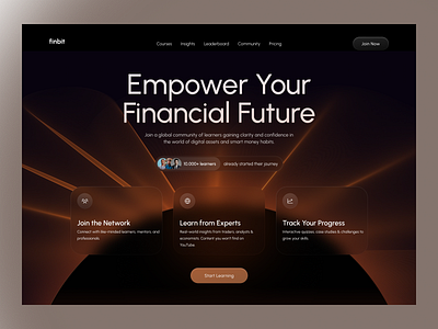 Finbit – Bold & Cinematic Finance Education UI app app design branding cinematic design fintech fintech design futuristic interface logo ui ui design uiux ux ux design web web app web design