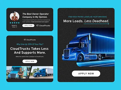 🚛 Shifting Gears & Driving Growth ad apply now bottom of funnel branding cta design facebook futuristic graphic design instagram ads linkedin ads load logo meta ads owner operators review testimonial truck truckers trucking