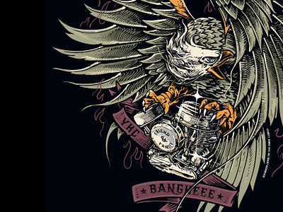 Eagle Illustration for Forty Three bird design drawing eagle engine feather graphic design harleydavidson illustration motorcycle panhead triumph typeface uvowafe vintage