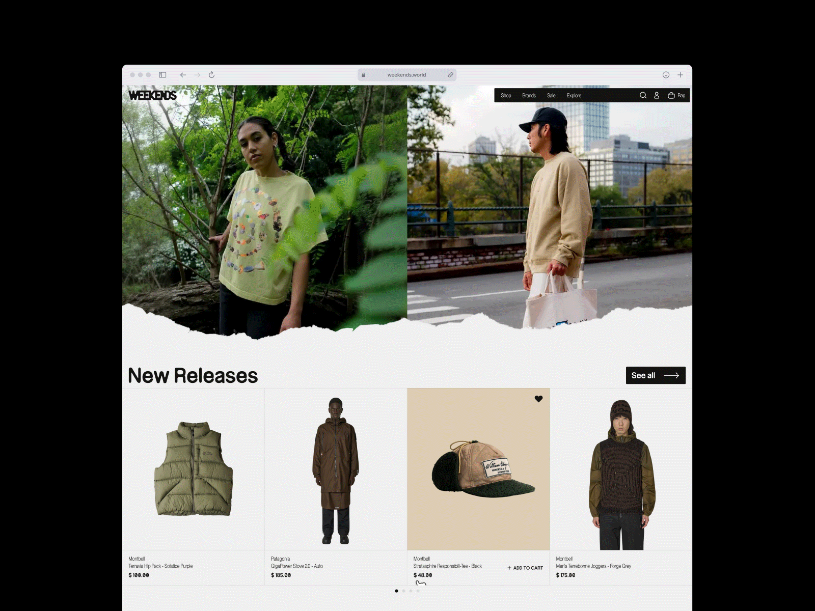 WEEKENDS Main Page adventure animation branding design fashion graphic design identity logo main page outdoor supply pattern web design
