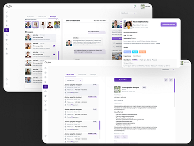 Chat Interface Page Analysis and Report analytics b2b b2c business chat window data visualization jobs matched applicants messages modern product design saas uiux web app