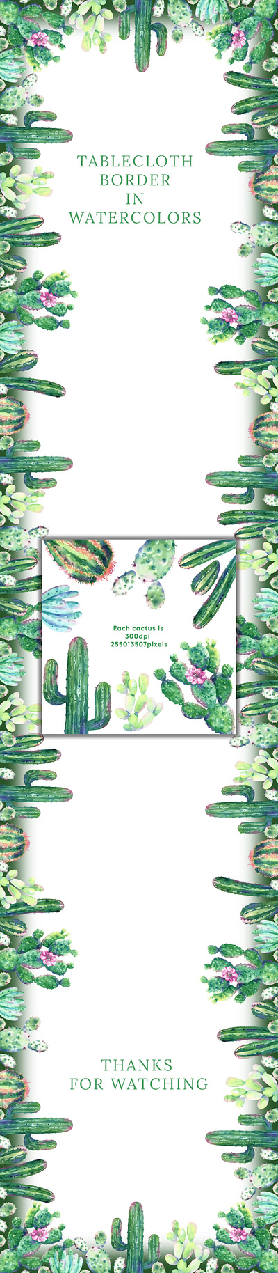 Tablecloth with watercolor cacti art cacti cactus drawing green handdrawn illustration painting pattern tablecloth watercolor